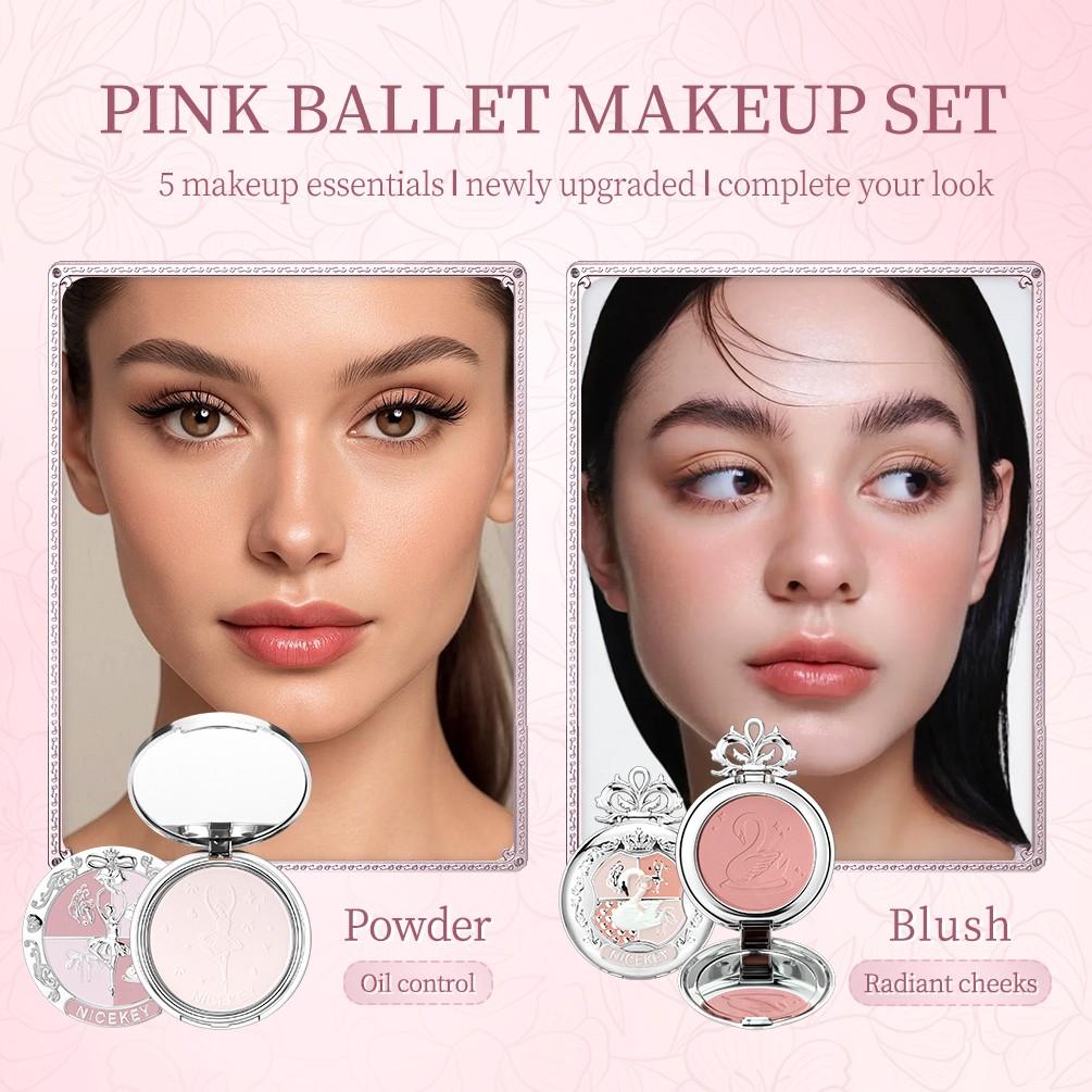 Ballet Makeup Gift Box Set, Lip Balm + Powder + Highlighter + Eyeshadow Palette, Perfect Holiday Gift with Gift Bag & Card, Makeup Kit Set