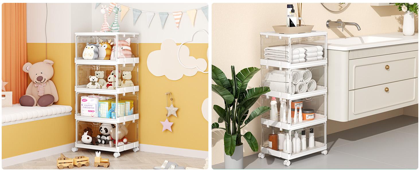 Clear Storage Bins with Lids,24QT Organizer Stackable, and foldable with magnetic doors for easy access.  Perfect for clothes, toys, books.