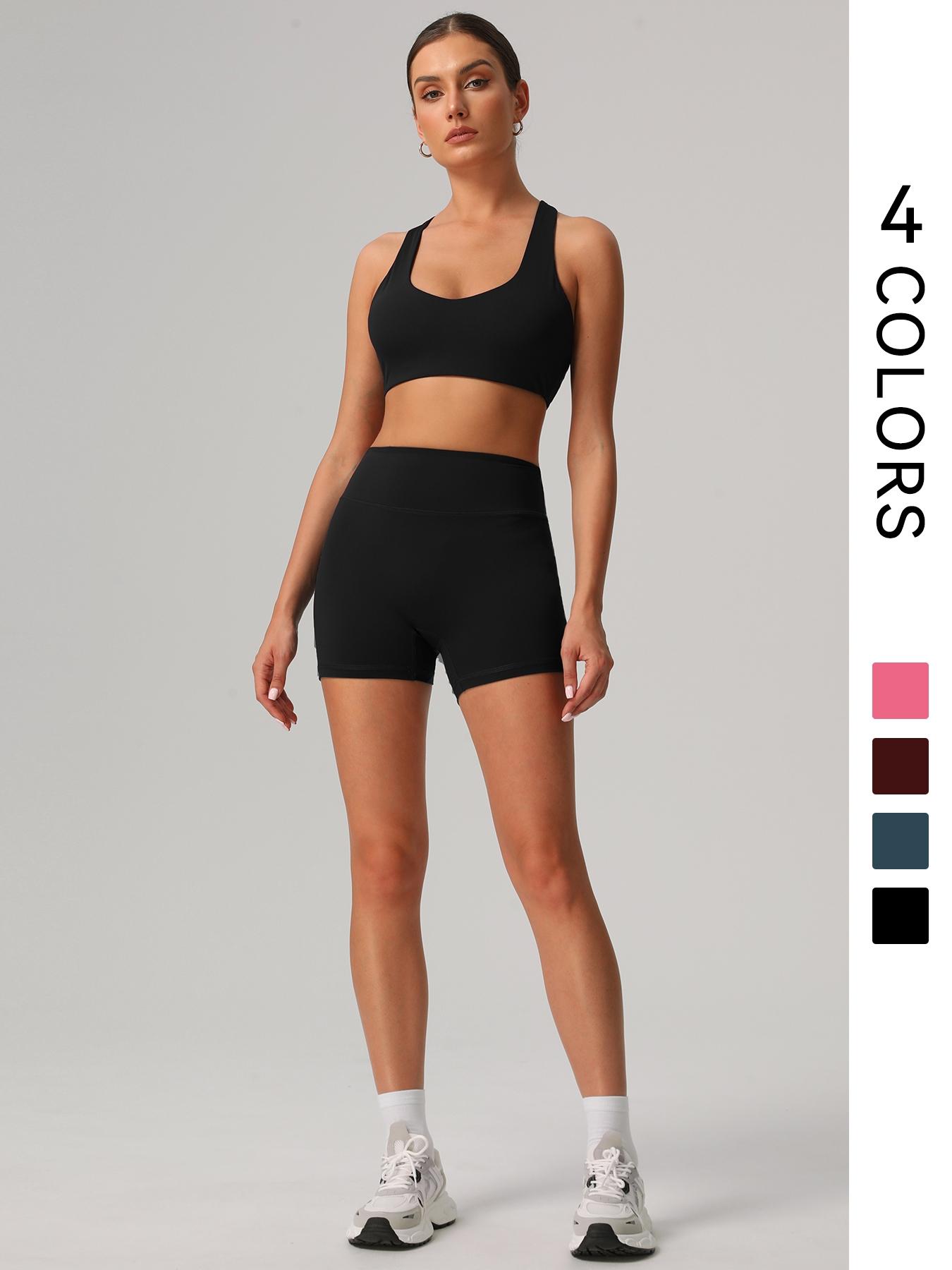 Women's Solid Crop Sports Bra & High Waist Shorts Sportswear Set, Casual U Neck Sleeveless Crop Top & Skinny Shorts, Ladies Sportswear for Indoor Outdoor Wear
