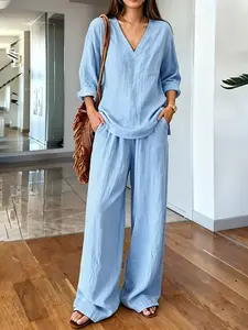Linen Vibe Two Piece Set, Top, Effortless Wide Leg Pants, Comfortable Linen Material, Perfect for Everyday Casual Wear, Stylish, Chic and Versatile