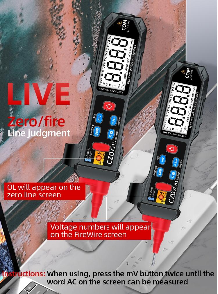 Fsh1 LCD High-Definition Display Handheld Mini Pen-Type Smart Digital Multimeter, Backlit, Battery-Free Model