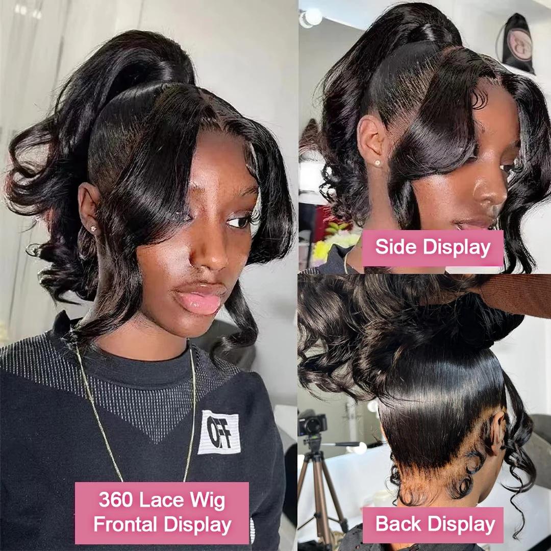 NEW IN 360 Full Lace Frontal Human Hair Wigs 30 32 Inch For Women Brazilian Body Wave Transparent Lace Front Pre Plucked Ponytail Hairstyle Bala Mat Scrunchie Natural Black Beaded