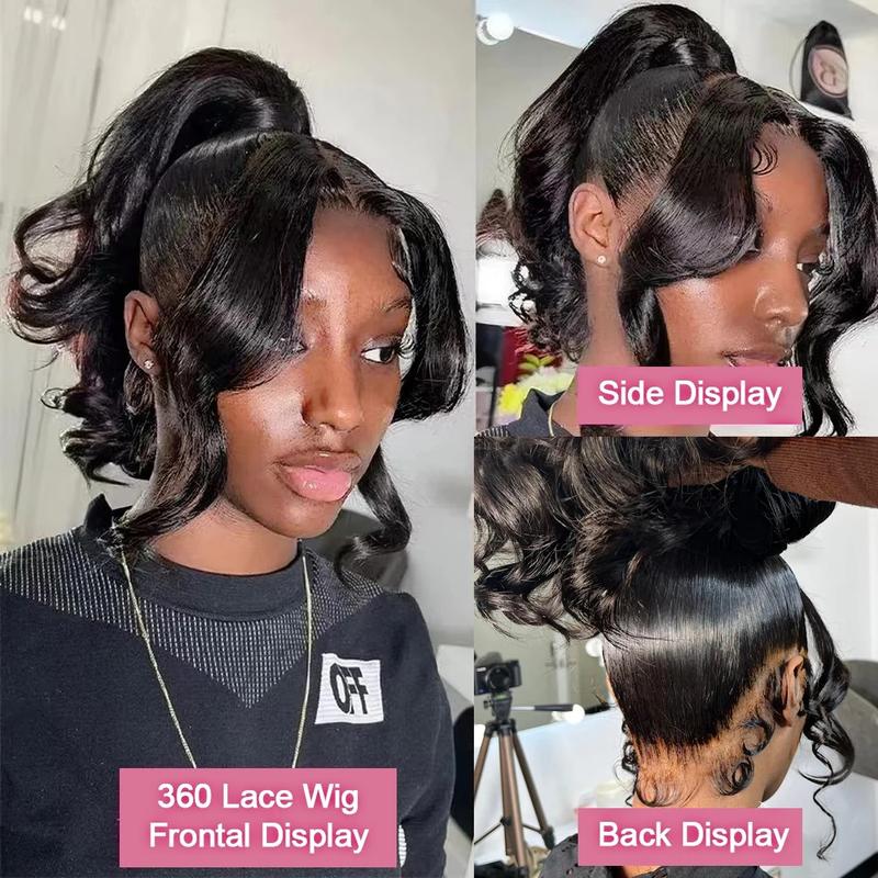 NEW IN 360 Full Lace Frontal Human Hair Wigs 30 32 Inch For Women Brazilian Body Wave Transparent Lace Front Pre Plucked Ponytail Hairstyle Bala Mat Scrunchie Natural Black Beaded