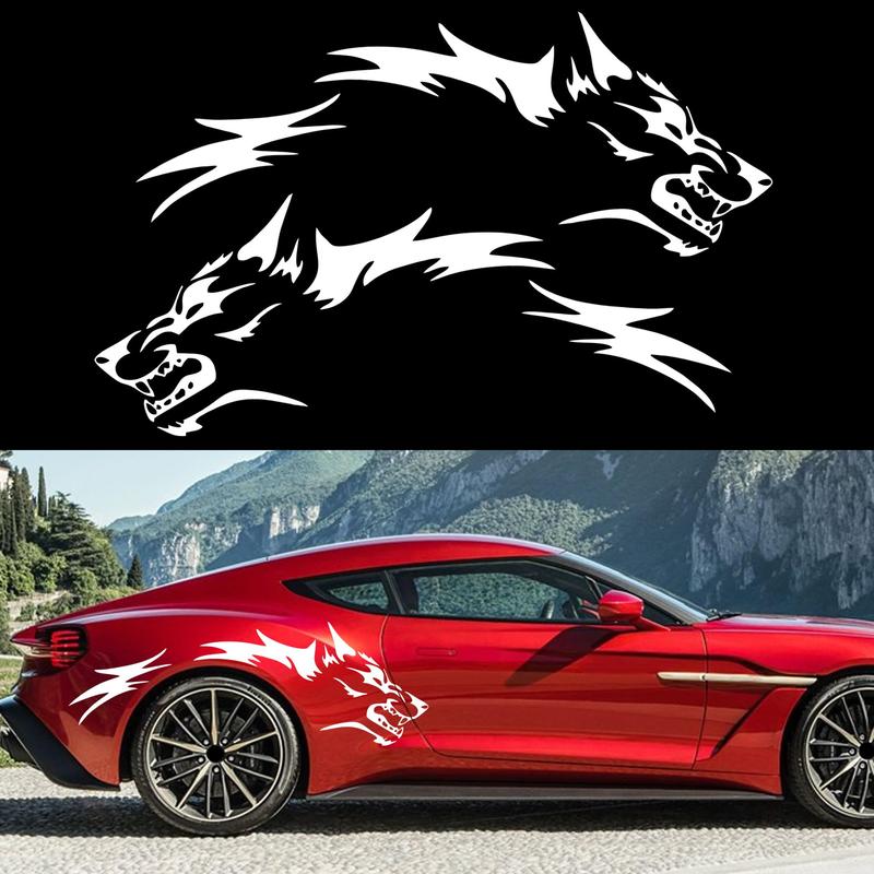2Pcs Wolf Totem Vinyl Car Decals - Featuring Tribal Tattoo Designs, Self-Adhesive Side Door Wolf Decal, Suitable for SUV, Off-Road Vehicles, Car Hood, Trunk - Glossy Surface, Irregular Shapes, Universal Waterproof Vinyl Sticker, Sticker for Cars