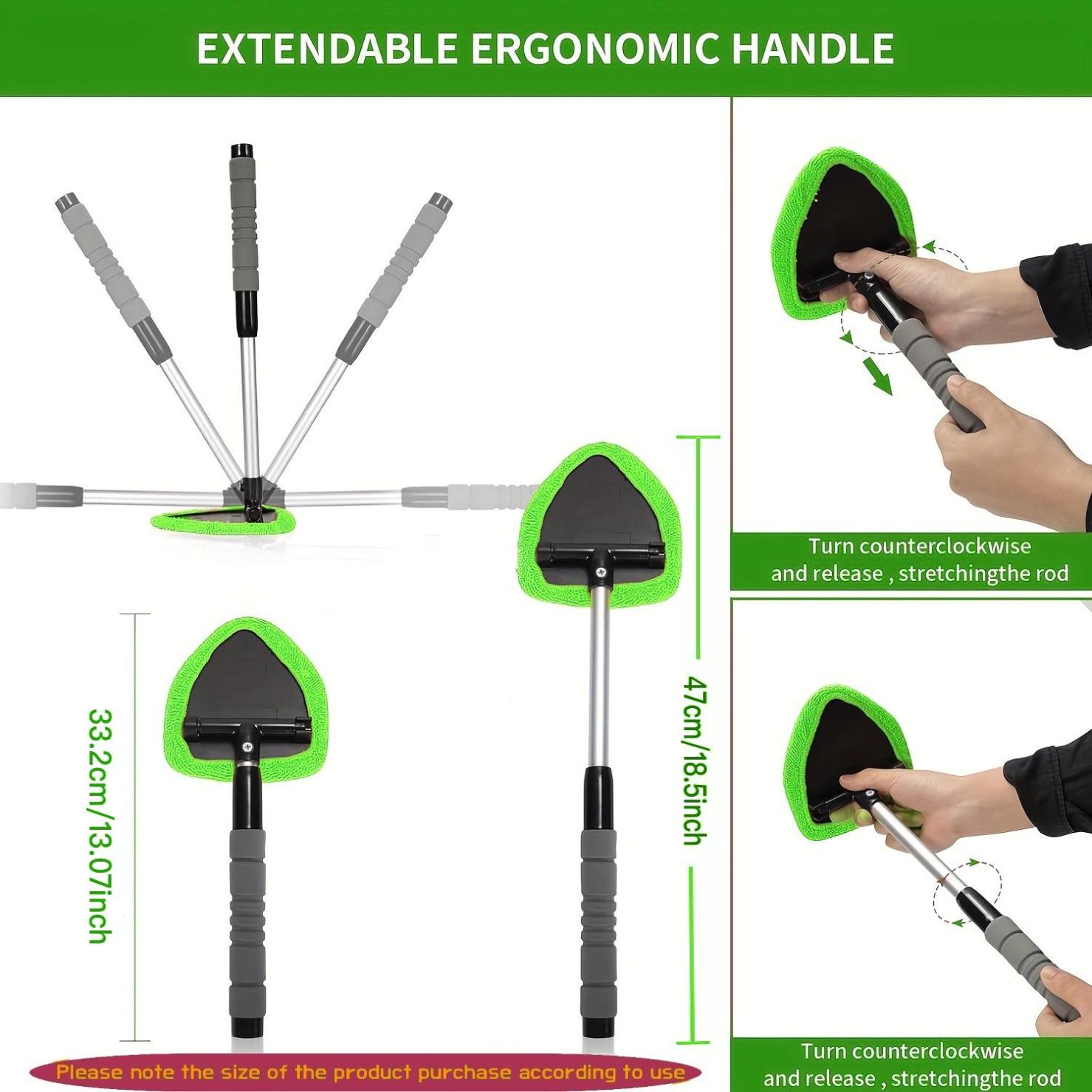 Windshield Cleaner Tool, Microfiber Car Window Cleaning Tool with 2 Cloth Pad Head, Auto Interior Exterior Glass Wiper Car Glass Cleaner Kit, Car Washing Kit, Car Detailing Products, Car Cleaning Supplies, Car Valeting Kit