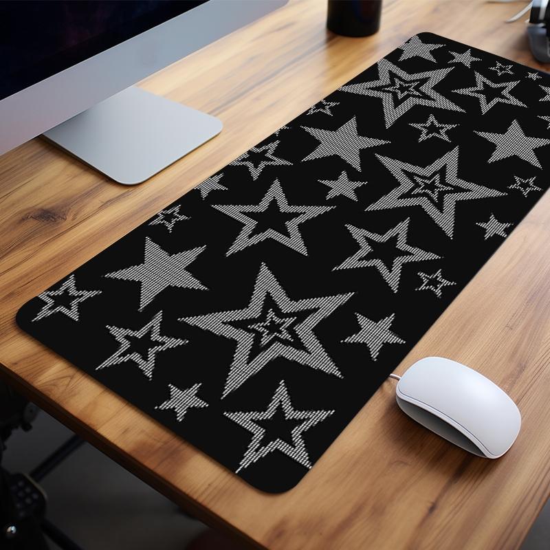 Star Pattern Mouse Pad, Rectangle Gaming Mouse Pad, Non-slip Rubber Base Stitched Edge Desk Pad, Decorative Desk Keyboard Mat for Home Office Game, Gift for Girl Teen, Desk Accessories