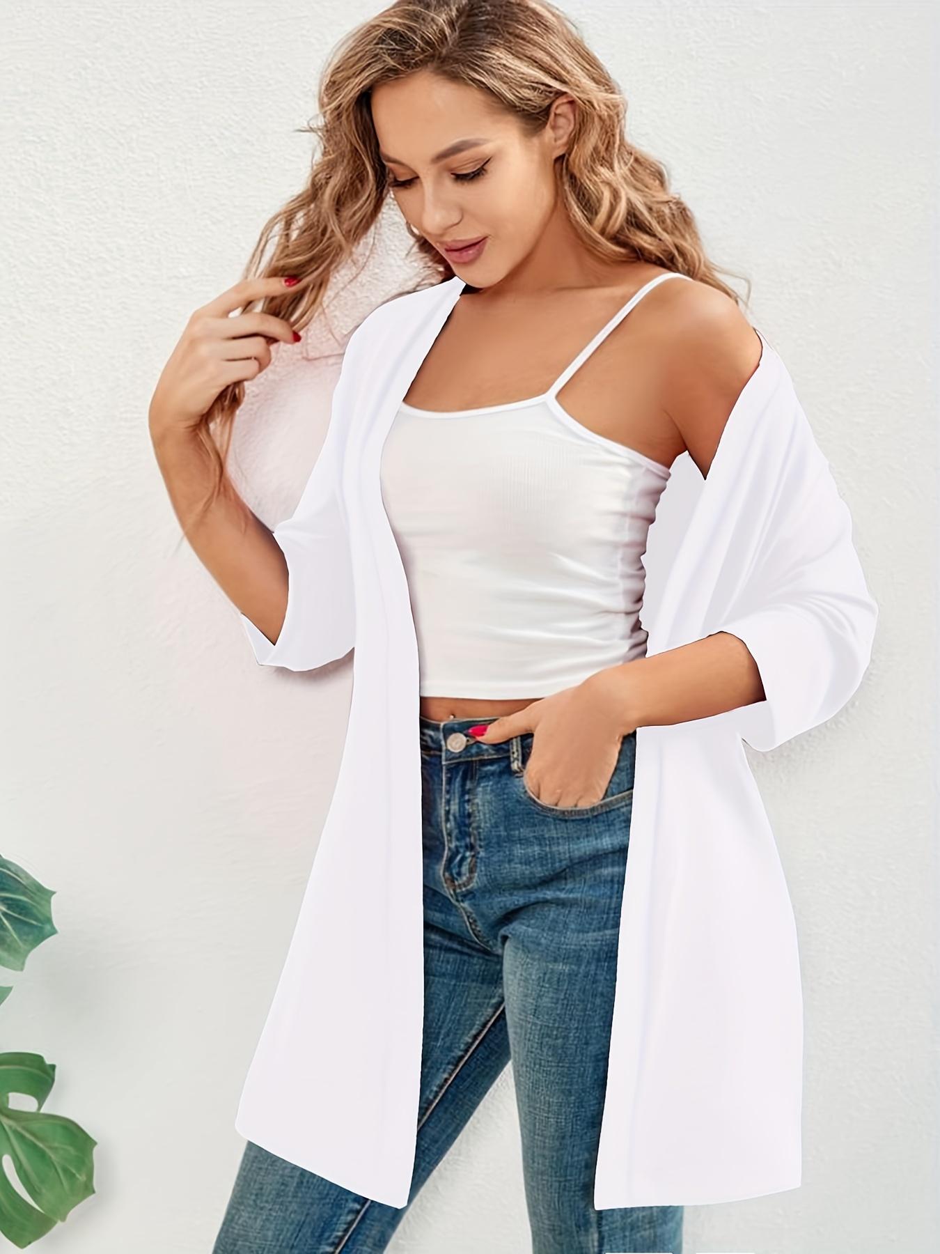 Plus Size Women's Solid Color Drop Shoulder Open Front Cardigan, Plus Casual Fashionable Half Sleeve Outerwear for Daily Outdoor Wear, Summer Outfits 2024, Women Plus Clothing for All Seasons