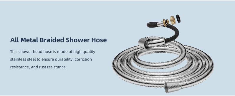 Hibbent All Metal Shower Head,10'' High Pressure Rain Shower Head/Handheld Showerhead Combo with 16'' Adjustable Arc-shaped Shower Extension Arm, 7-Spray, 71'' Hose Adhesive Showerhead Holder, Chrome