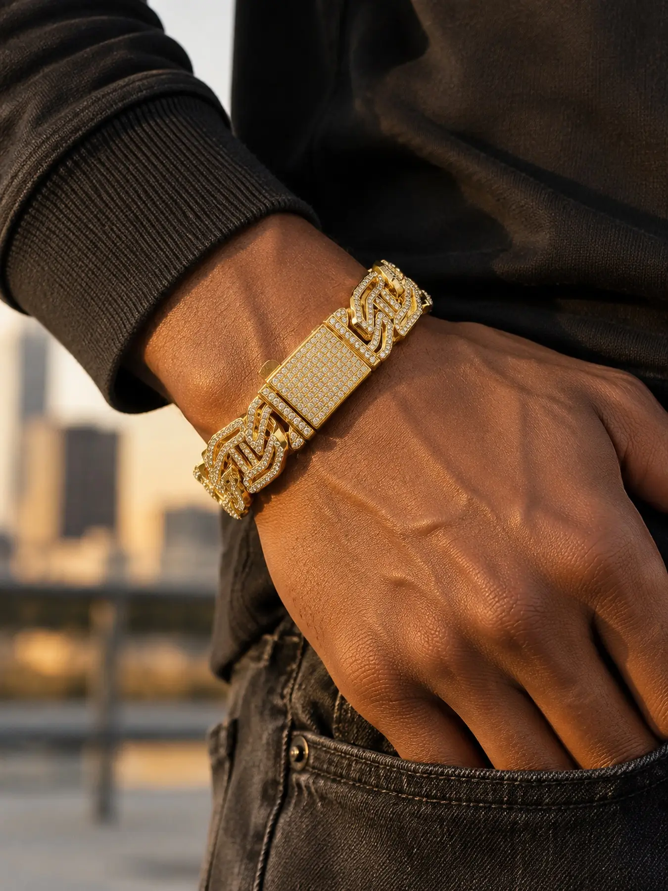 Lced Out Cuban Link Bracelet for Men, Luxury Silver Chain Bracelet with Pave Clasp, Alloy Chain Bracelet, Hip Hop Style Jewelry Gift for Him, Boyfriend, Husband