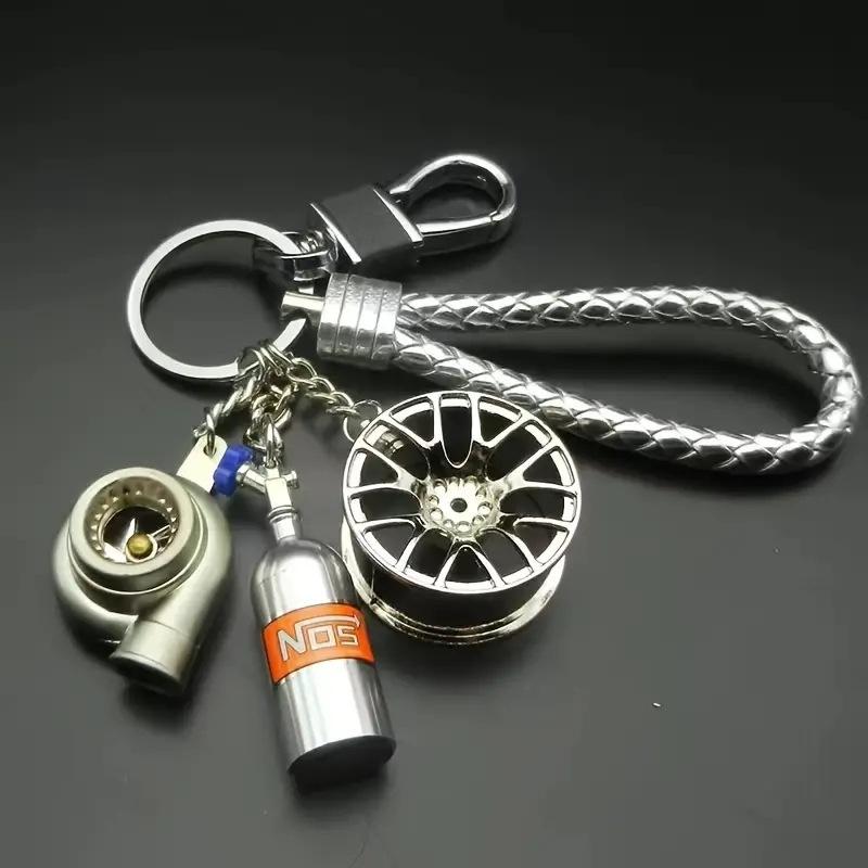 Creative Metal Keychain, Turbo Gear Wheel Hub, Brake Disc, Shock Absorber, Caliper, Car Keychain Pendant, Popular Fashionable And Personalized Outdoor Car Accessory Keychain, Car Nitrogen Pendant Keychain Modification Simulation Gift Keychain Pendant.
