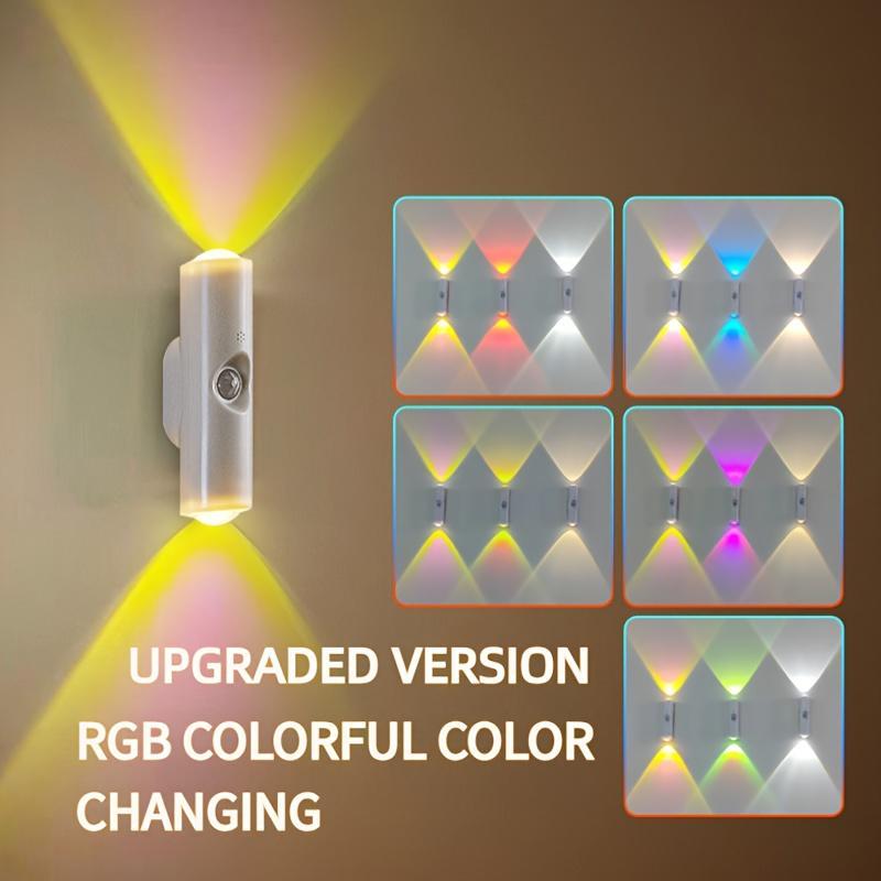 3/4 Pack Rechargeable Motion Sensor LED Night Light - RGB Gradient Ambient Lighting Magnetic Stick-On Wall Lamp, Smart Auto-On USB Convenient Charging Lights Long-Lasting Battery Lamps for Bedroom Stairs Hallway Entryway Kitchen, Home Decor Gift