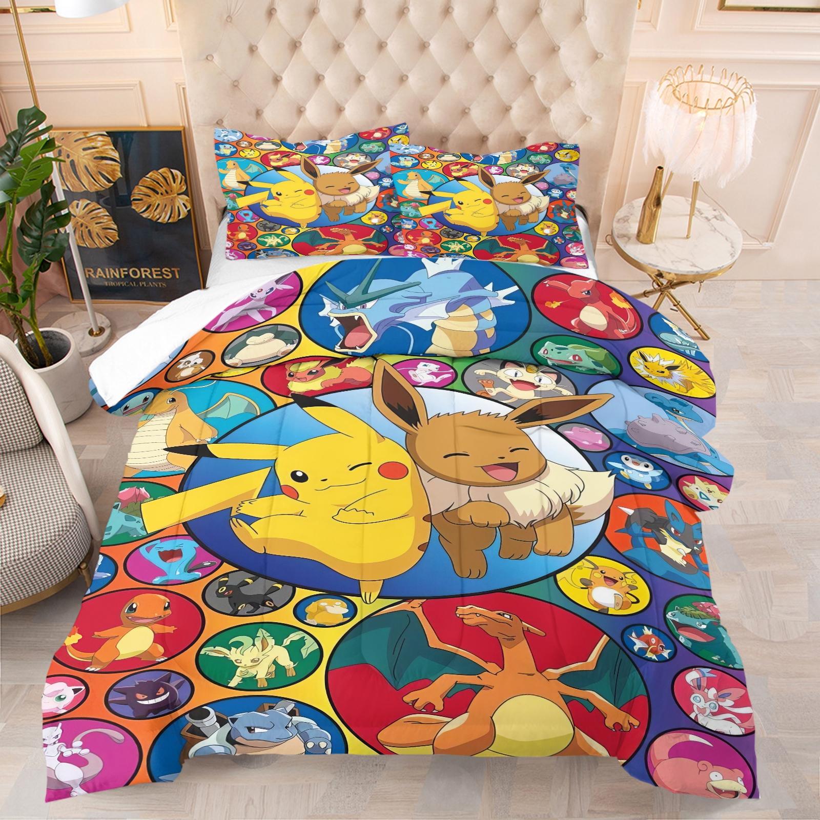 Pikachu Pattern Comforter Set, Soft And Durable Bedding Set, Includes 1 Quilt And 1 Or 2 Pillowcases, Daily Holiday Birthday Gift Bedroom Decoration For Kids And Adults