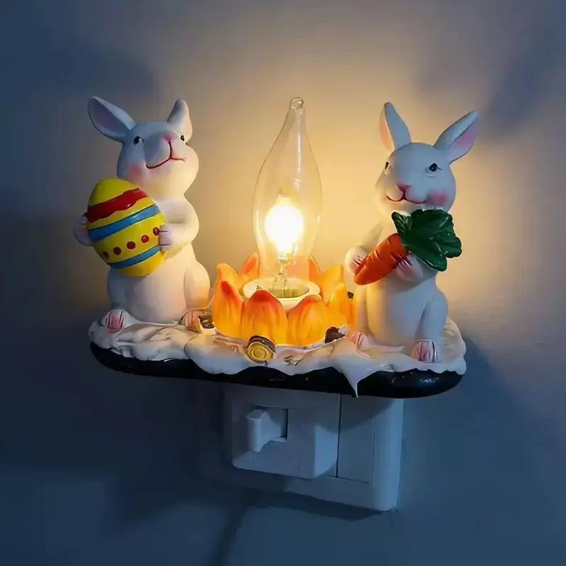 Rabbit Night Light, LED Bunny Campfire Decorative Lamp, Resin Ambient Easter Lights, Bedside, Holiday Night Lighting, Home Décor