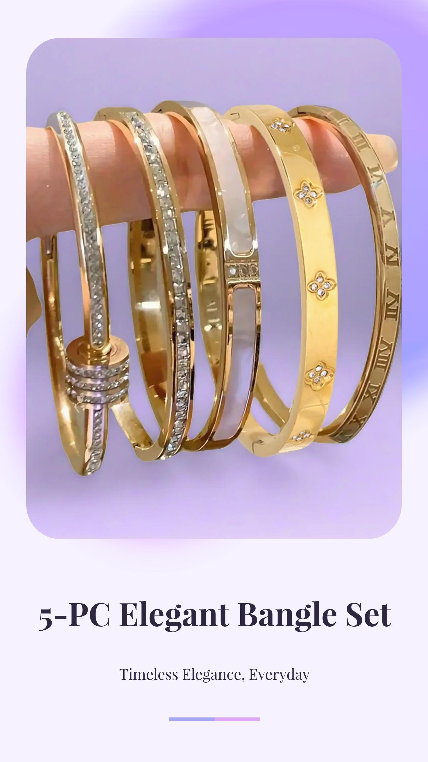 Elegant Stainless Steel Bangle Set, Trendy Stack Bangle, 5-Piece Fashionable Bracelet Classic Design, Perfect for Daily Wear & Special Occasions