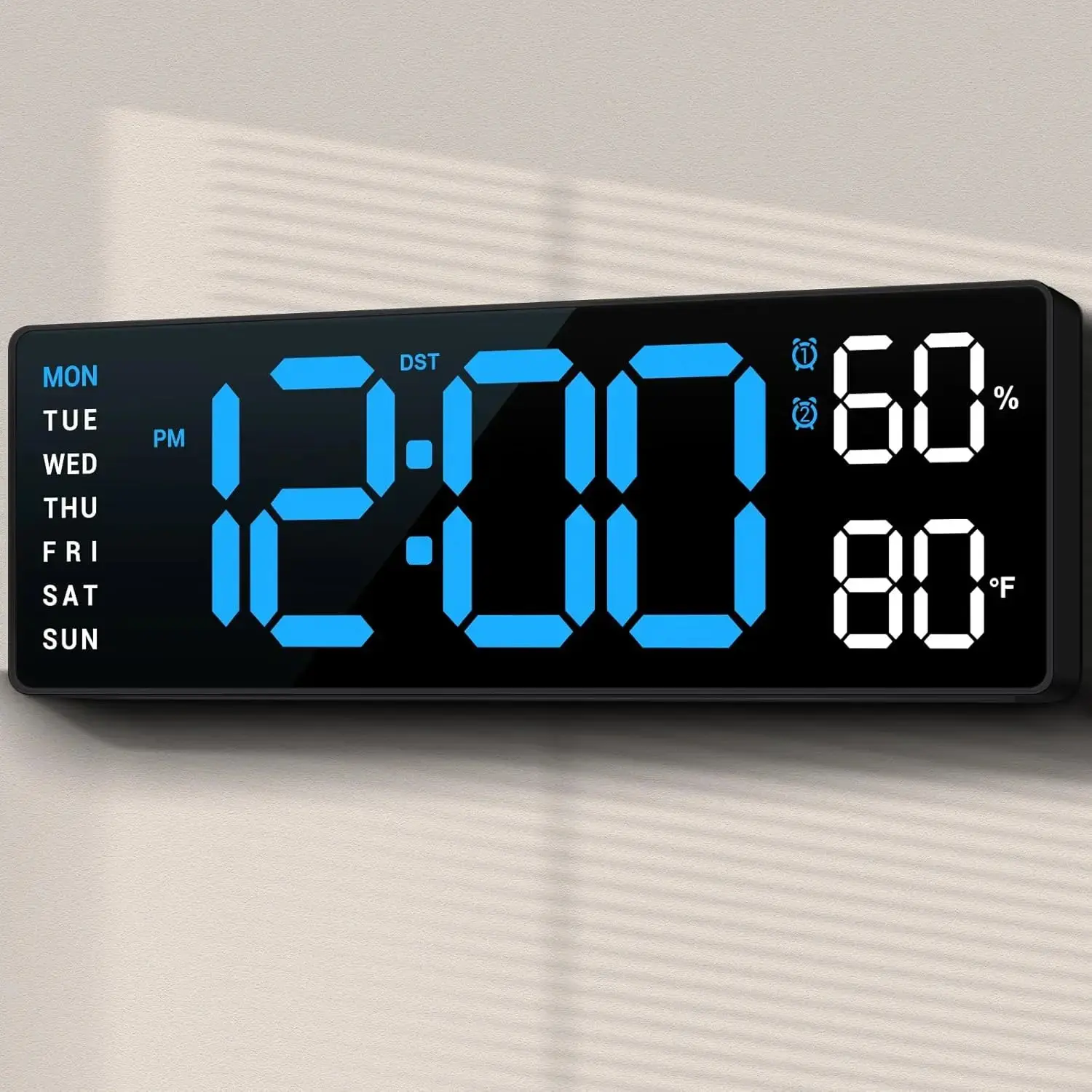 Large Rectangle Digital Clock - Home Decor for Wall, Oversized LED Display, Dual Alarms, Automatic DST Adjustment, Power Outage Memory, Unisex Wall or Desktop Use, Mother's Day Gift for Kid Room Festive Party Supplies