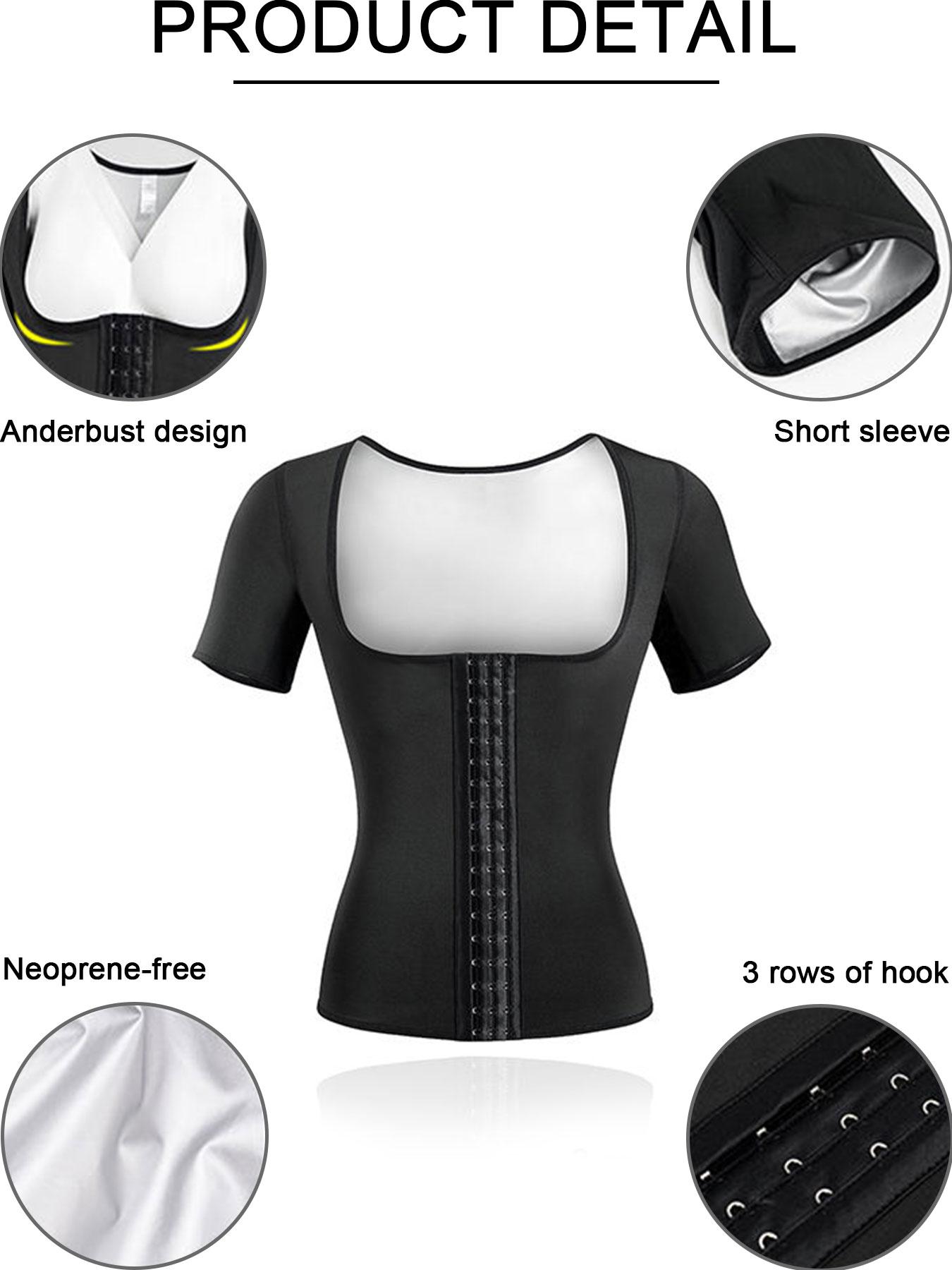 Women's Solid Adjustable Hook & Eye Closure Sauna Top, Breathable Comfortable Short Sleeve Square Neck Sports Top, Ladies Sportswear for Indoor Outdoor Wear Gym Athletic Clothes