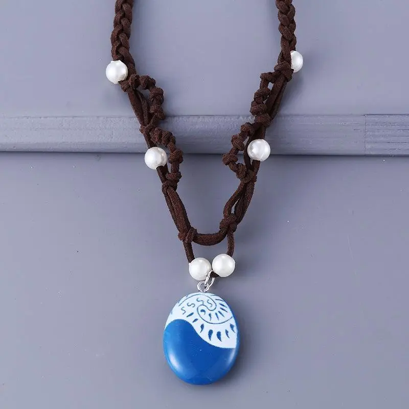 Anime Movie Princess Moana Necklace Cosplay Handmade Braided Leather Rope Necklace for Women Girl Jewelry Prop Accessories