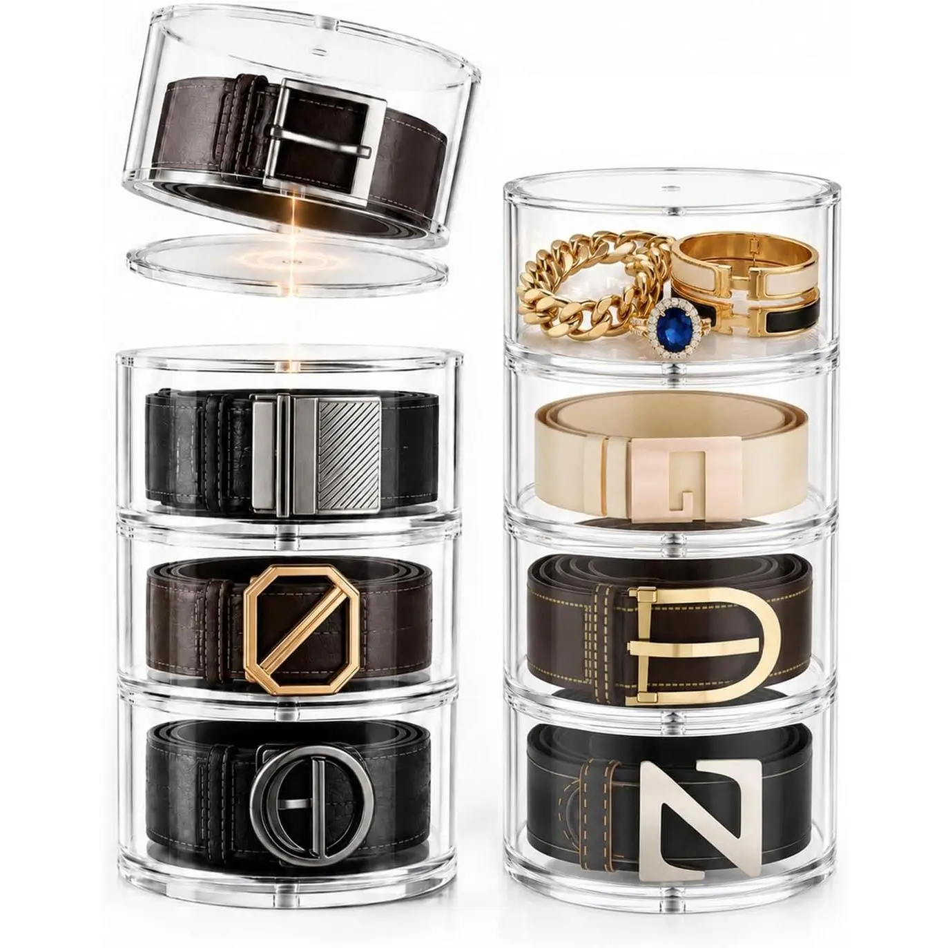 Belt Organizer for Closet Storage: Clear Acrylic 8-Layer Stackable Belt Box, Space-Saving Neat Case Holder