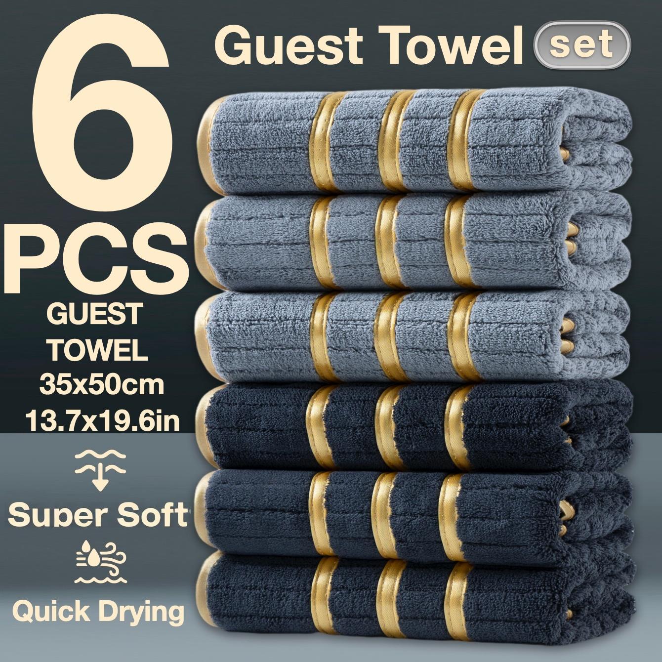 Luxurious Striped Coral Fleece Guest Towel Set of 6, High Absorbent Soft Comfortable, with Hanging Loop, Perfect for Travel Parties