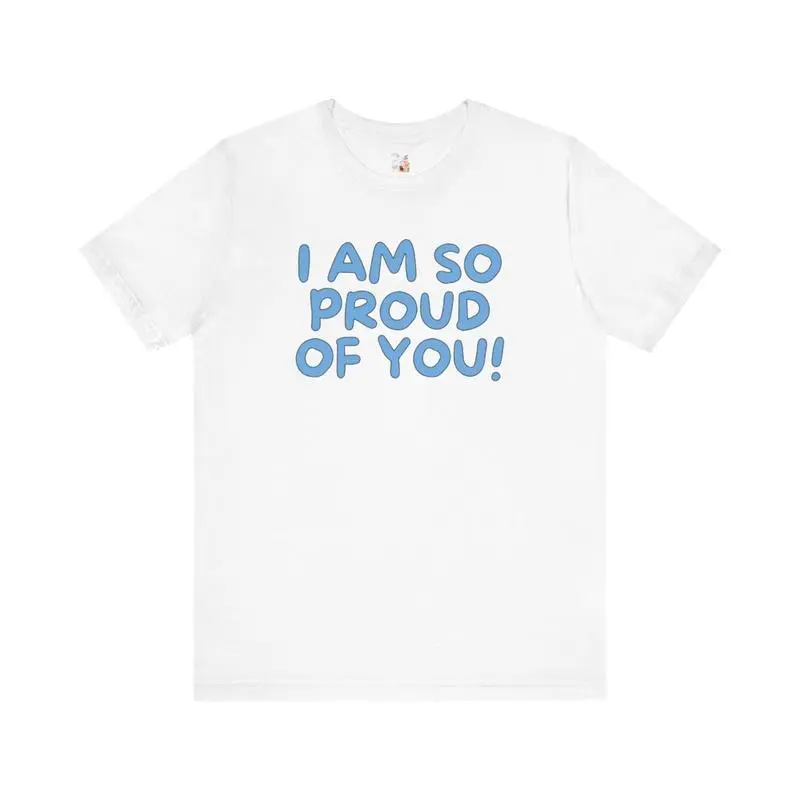 Women's Premium Cotton Relaxed Fit Round Neck Short-Sleeve Moisture-Wicking T-Shirt with "I Am So Proud of You" Affirmation Print, Women's Clothes for Teachers, Casual Chic Pastel Streetwear, All-Season Basic Top