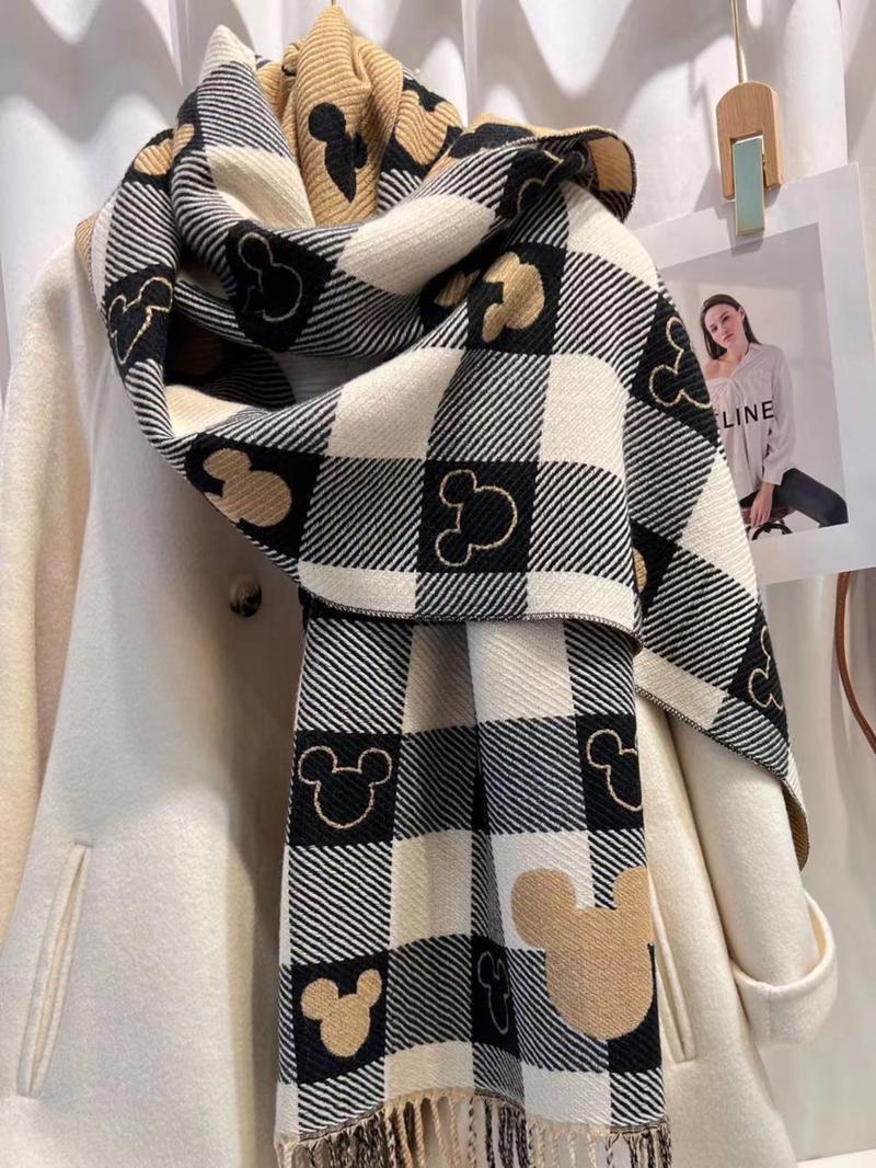 Elegant Plaid Bear Pattern Fringe Casual Scarf, Soft Warm Thick Shawl, Unisex Fashion Accessory, Perfect for Fall & Winter