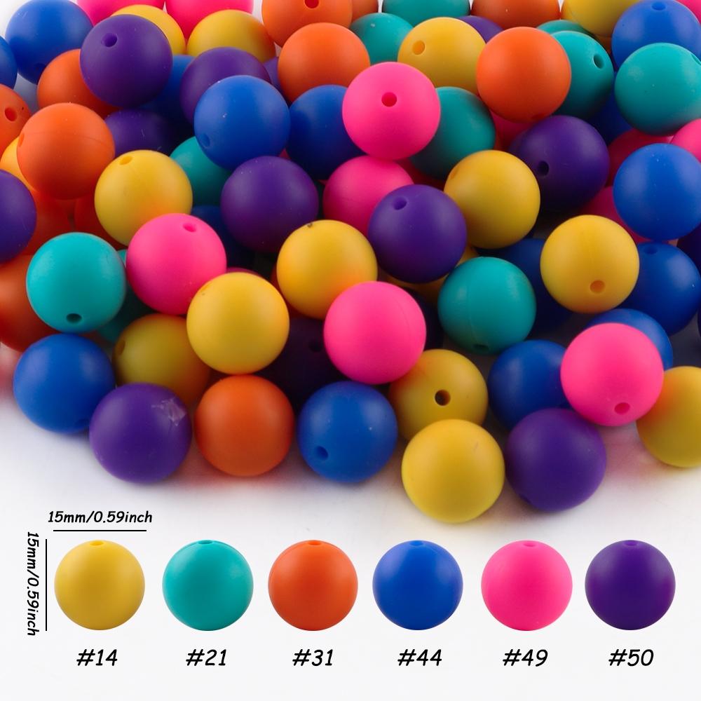 48pcs silicone solid color round beads Bead Assortment in 6 color combinations suitable for DIY bead pens, pendants, keychains, bracelets, necklaces, etc