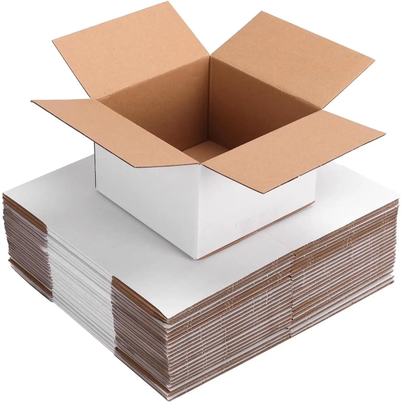 25-Pack Shipping Boxes 8x8x6 Inches, White Corrugated Cardboard Box for Business Packing, Shipping, and DIY, Easy to Fold and Assemble