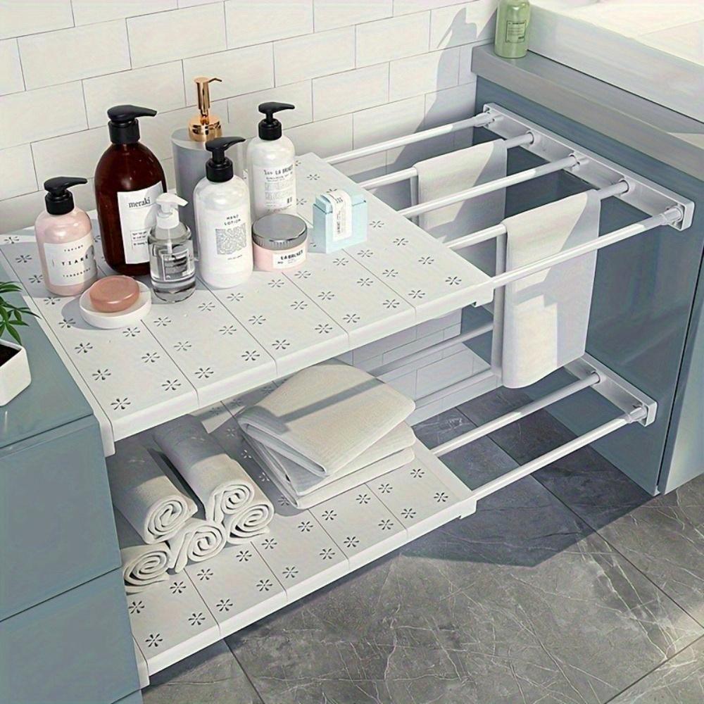 3pcs Set 3-In-1 Adjustable Punch-Free Carbon Steel & Plastic Wardrobe Storage Shelves, Space-Saving Retractable Racks for Kitchen Bedroom Bathroom