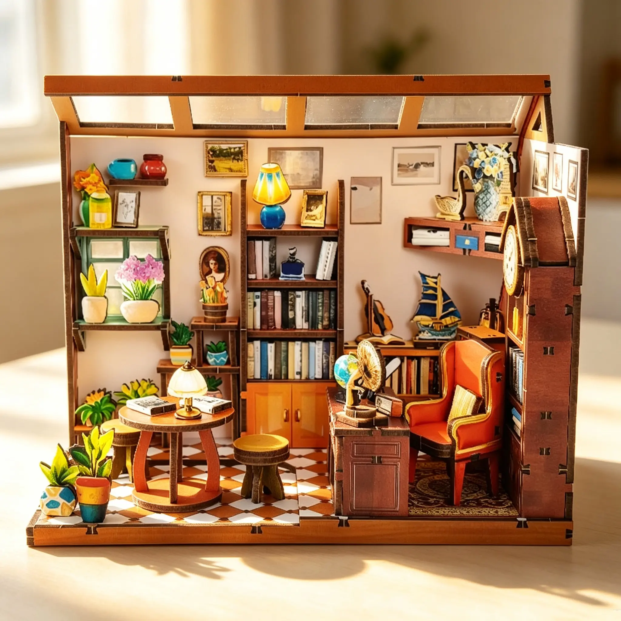 DIY Book Nook Kit, Miniature House Model Set, 3D Wooden Puzzle, Desktop Decoration, Birthday Gift, Christmas Present, Home Decor