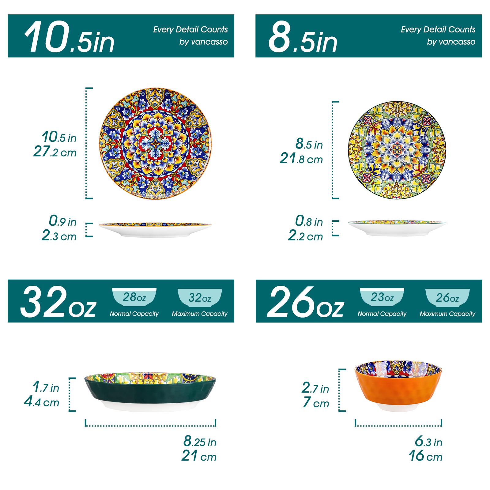 vancasso 12/16/18/24 Pieces Dinnerware Sets, Plates and Bowls Set, Porcelain Dishes Set for 4/6, Microwave and Dishwasher Safe, Scratch Resistant, Bohemian Style Dining Ware Service for 6, Series SIMI