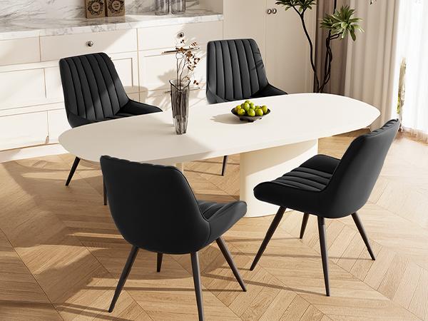 Kerilyn Modern Dining Chairs Comfy Dining Room Chairs with Thick Cushions, Upholstered Fabric Kitchen Side Chairs with Metal Legs, Black