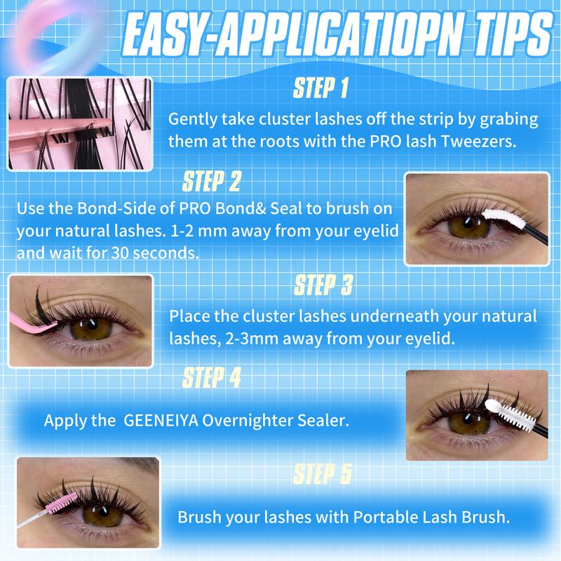 Geeneiya Manga Lashes Waterproof DIY Lash Extension Kit, 8-18MM Wispy Lash Clusters Kit, Ultra-thin Soft Band Eyelash Extension Kit with Lash Bond and Seal, Professional Lash Remover, Tweezers for Girls Gift Makeup Cosmetic TikTokShopBlackFriday