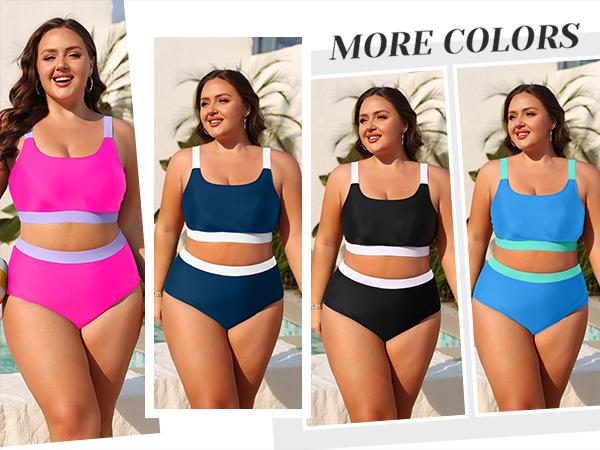 Daci Women Plus Size High Waisted Bikini -Two Piece Swimsuit Sporty Athletic Bathing Suit Full Coverage Swimwear