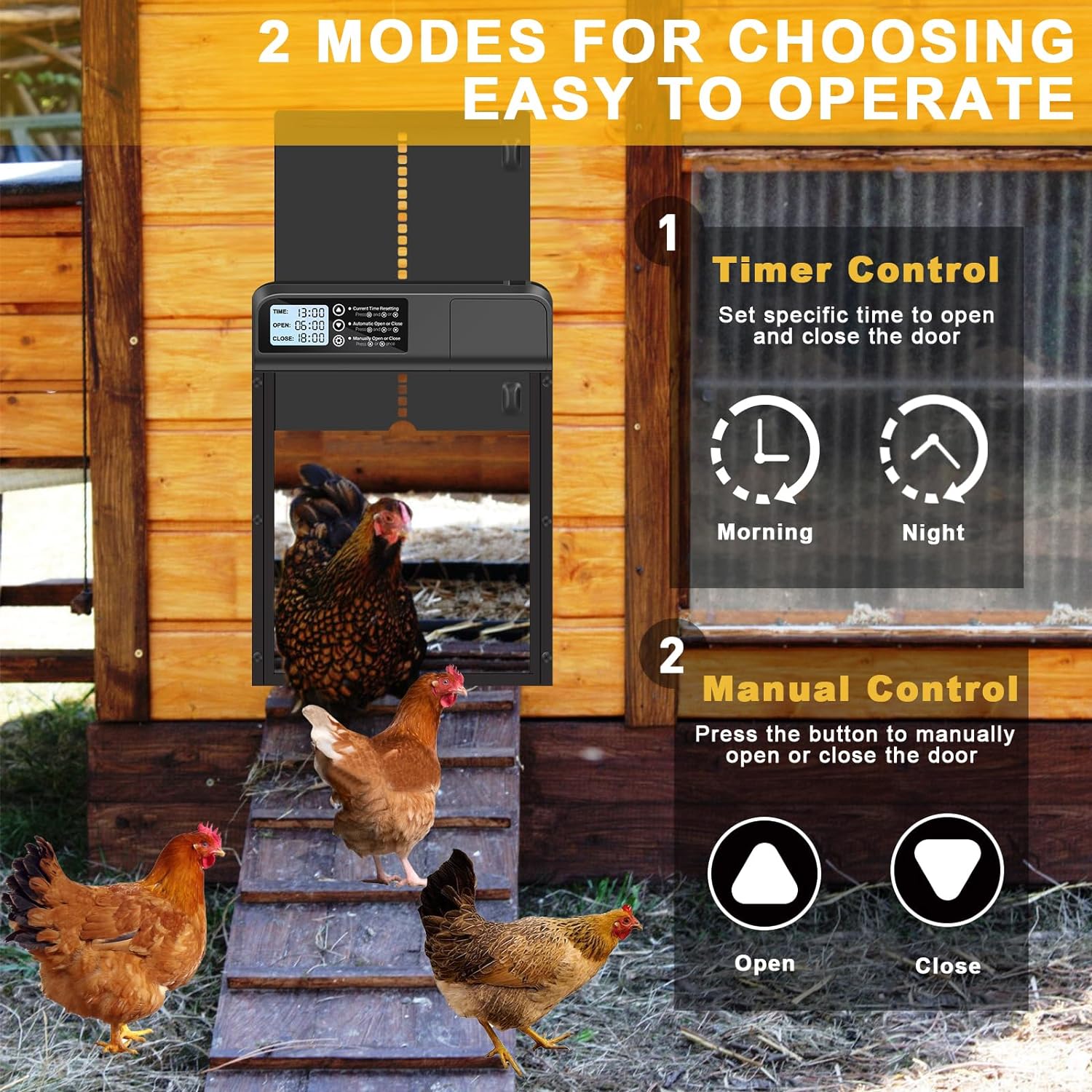 Automatic Multi-Mode Chicken Coop Door, Timer Control, Switch Power, Safe Poultry Farming, No Battery Needed, Stainless Steel Material, Chicken Coop Enclosure
