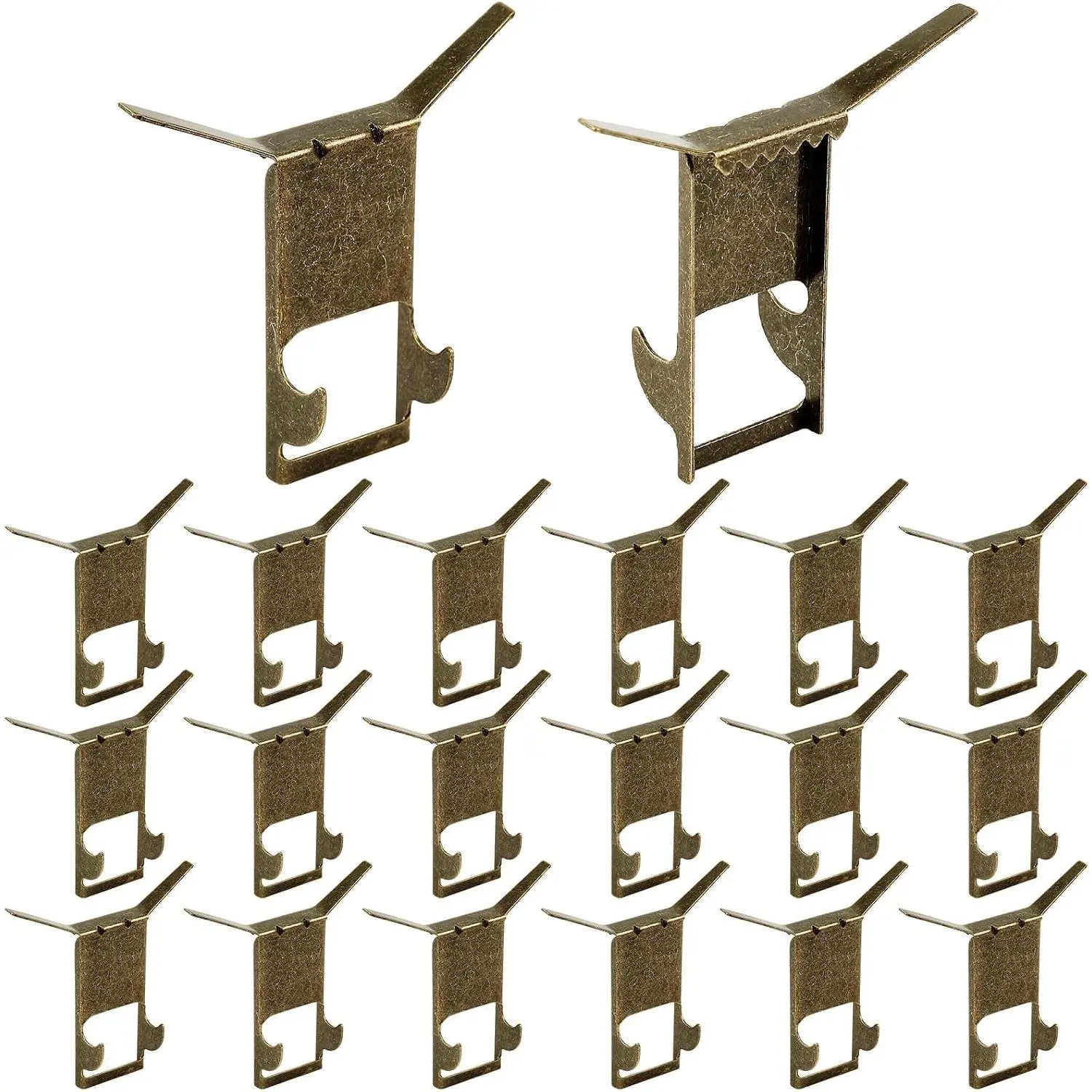 20-pack, no-drill steel brick wall hooks, antique brass finish