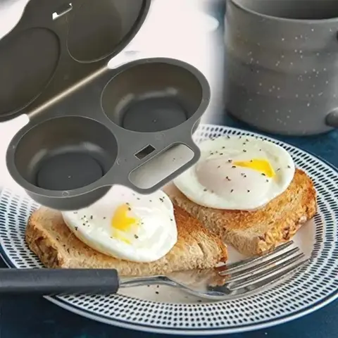 Microwave Omelette Maker, 2‑Cup Round Egg Cooker, Food‑Grade PP Plastic, BPA‑Free, Non‑Stick, Dishwasher‑Safe, Easy‑Clean Kitchen Gadget, Dark Gray.