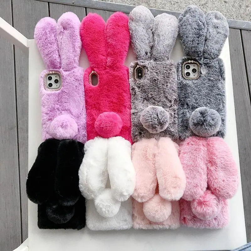 3D Cute Rabbit Hairy Warm Fur case For Samsung Galaxy note 20 S22 A7 S23 Plus A9 2018 Note 10 8 9 S8 S9 S10 5G J4 J6 S21 cover