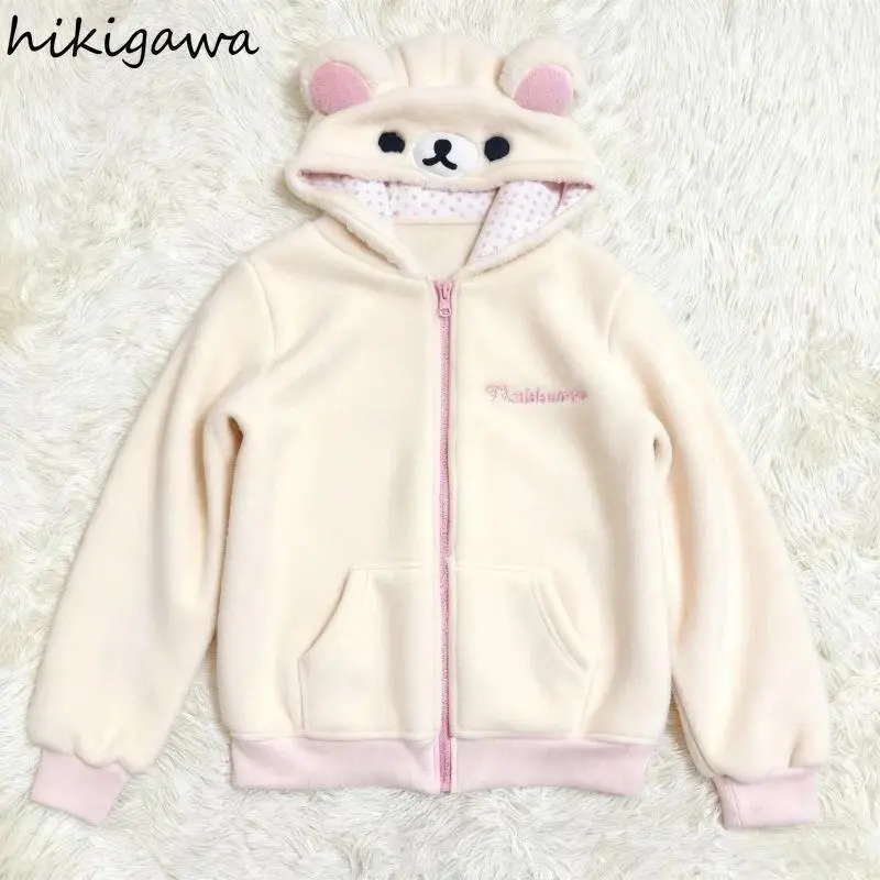 2025 Ropa Mujer Japanese Hoodies Jackets Women's Clothing Bear Ear Hooded Zipper Sweatshirts Fashion Casual Cute Hoodie Tops