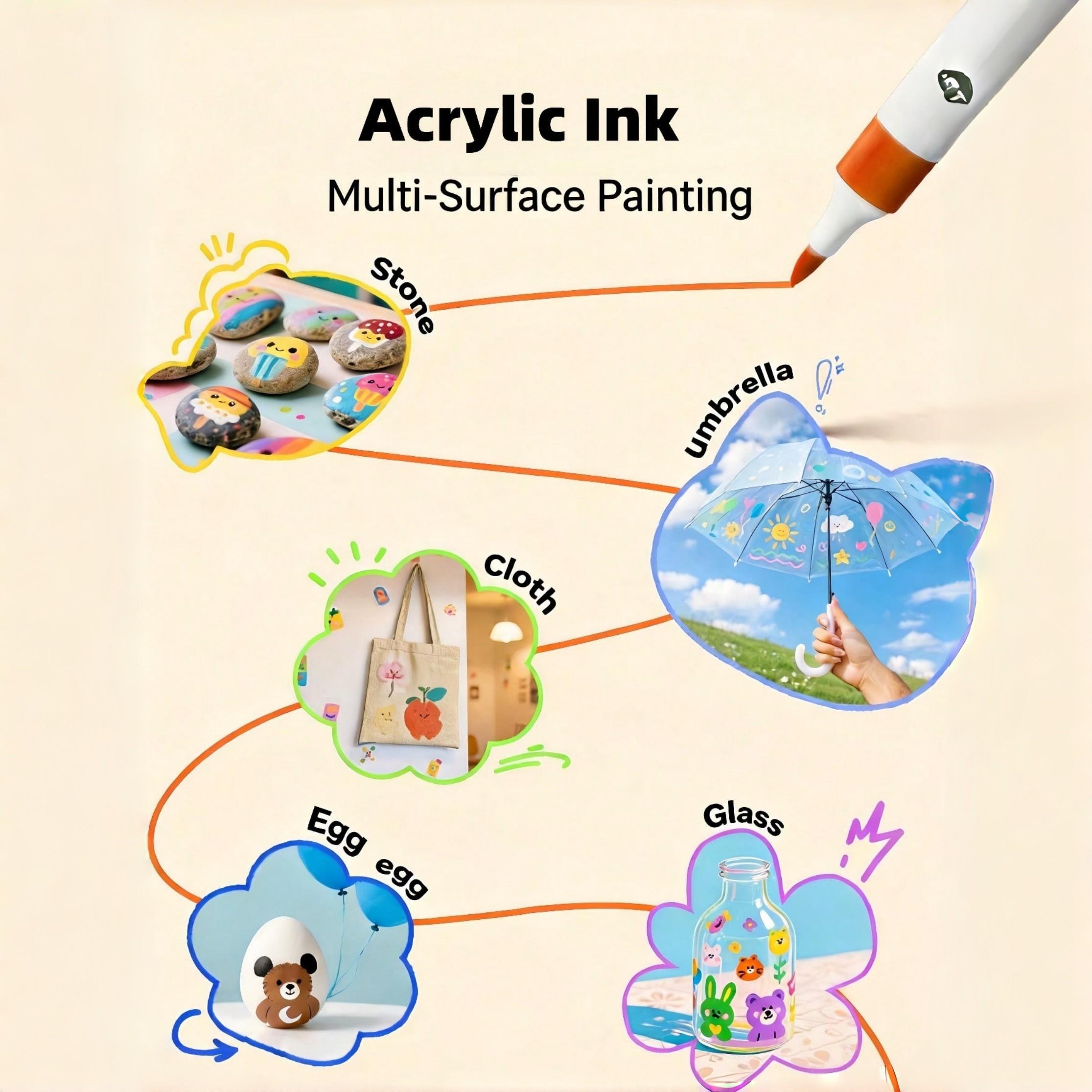 Set of 48/36/24 Color Acrylic Markers, Soft Tips, DIY, Layering, Water Washable, Strong Coverage, Ideal for Art Classes, Student Use