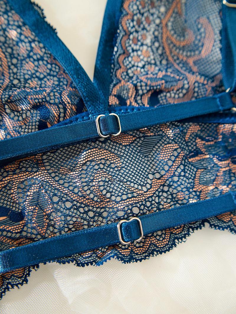 English: Sheer Lace Bralette Set - Breathable See-Through Triangle Cups, Comfort & Style for Everyday Wear!