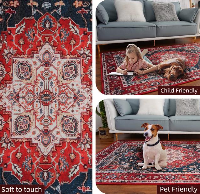 Lochas Boho Area Rug Vintage Tribal Carpet Anti-Slip Rug Washable Persian Carpet for Living Room Bedroom
