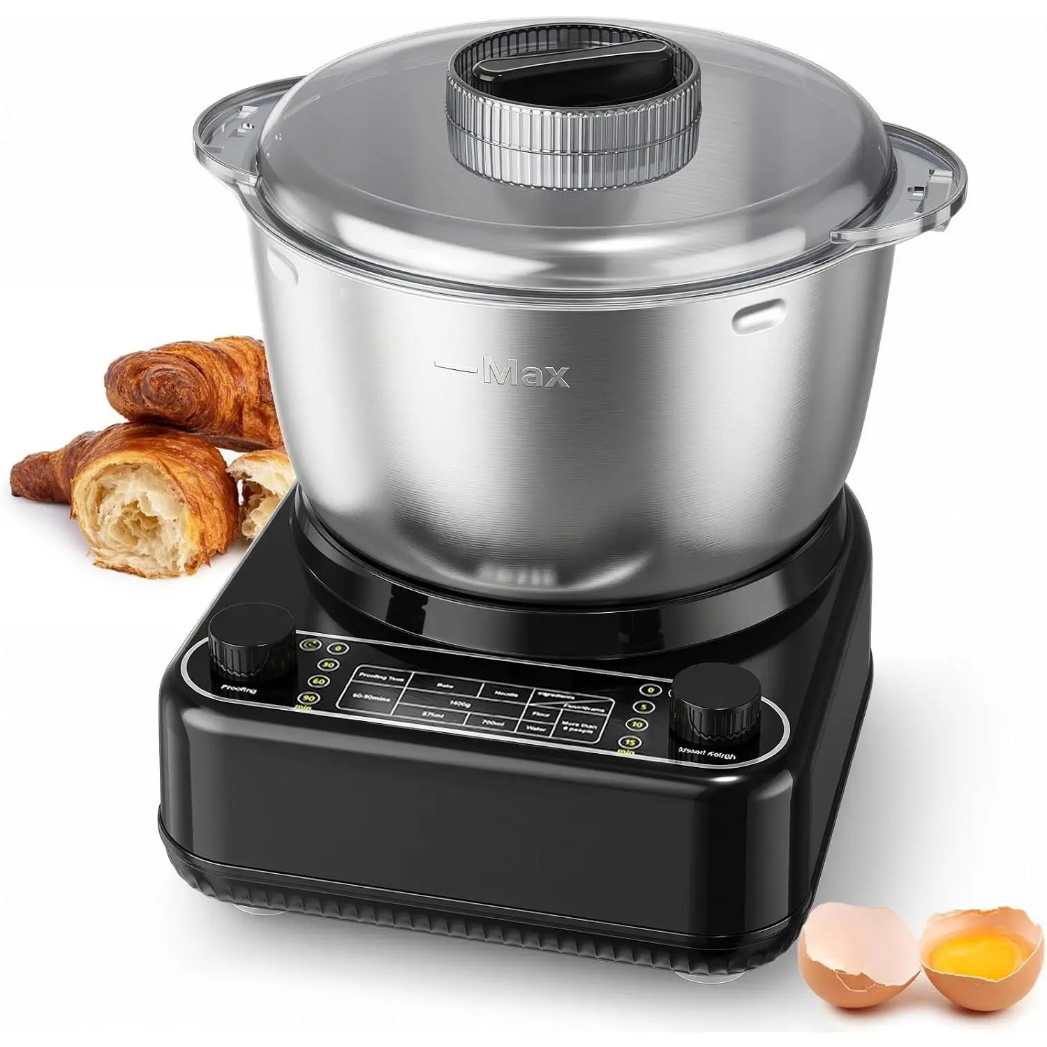 Electric Dough Maker with Ferment Function, 6.5QT Stand Dough Mixer, Dough Kneading Machine with 304 Stainless Steel Bowl, Removable Lid & Knob Control, Ideal for Bread, Pizza, Pasta - Almond Cream