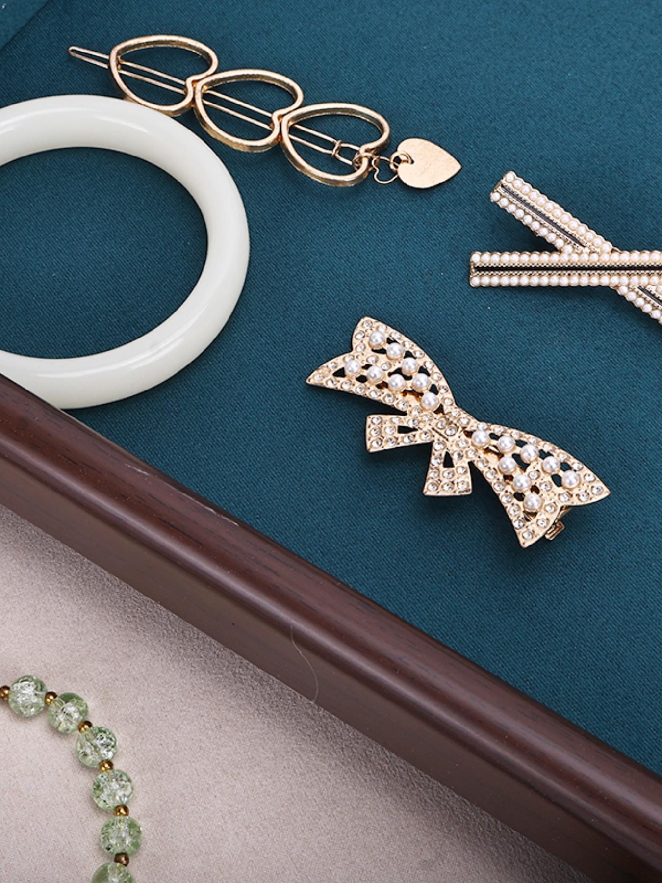 Vintage Walnut Color Jewelry Display Tray, Solid Wood Necklace and Bracelet Stand, Retro Accessory Showcase for Countertop