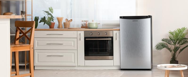 Upstreman mini fridges 3.2 Cu.Ft with Freezer Compact Single-Door Fridge for Dorm Office Bedroom BR321 Adjustable Temperature Thermostat Energy-Efficient Quiet Operation 3 Removable Shelves & Crisper Drawer pantry drink fridge skincare fridge