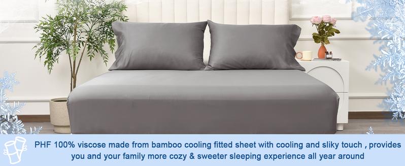 PHF Cooling Fitted Sheet with Deep 16" Pocket, 100% Viscose from Bamboo Sheet, Soft, Breathable, 1 count No Pillowcases