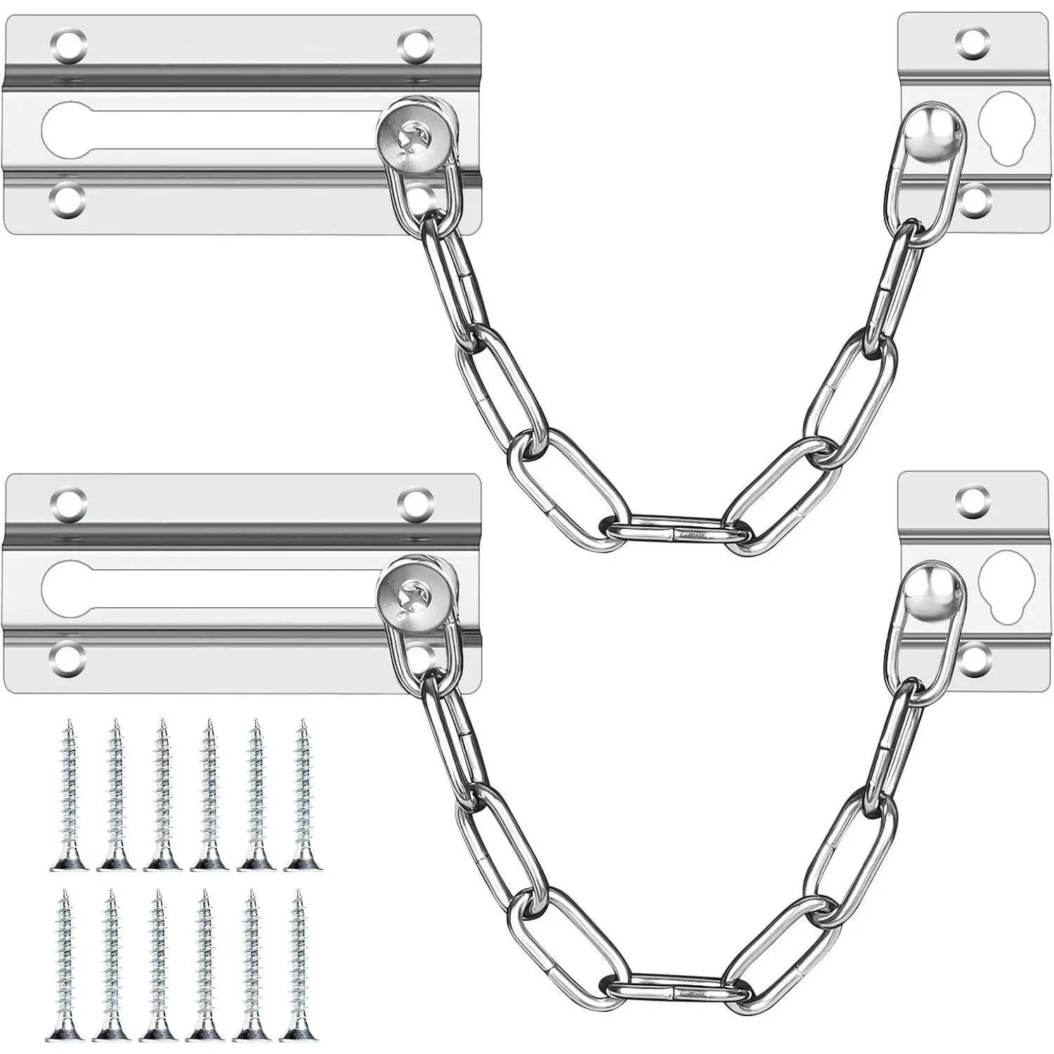 2 Pack Stainless Steel Door Chain Lock for Inside Door, Premium Thickened Security Chain with 12 Screws