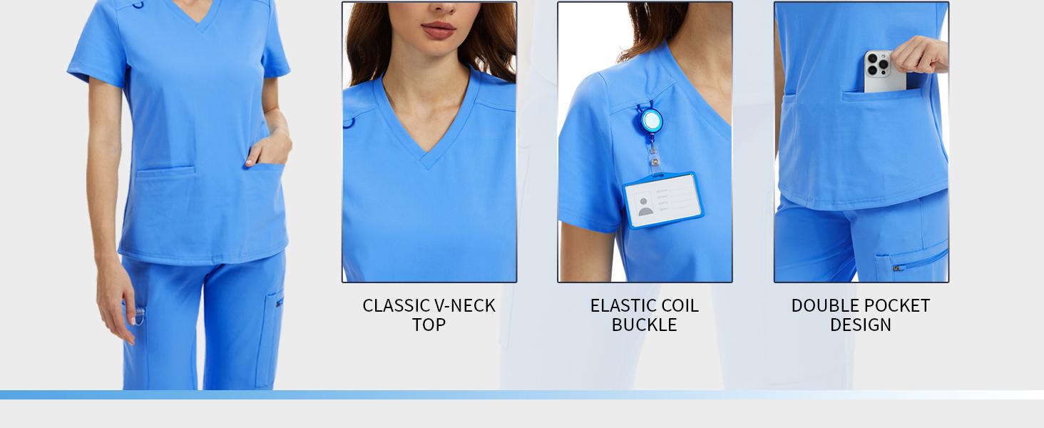 Kecols Scrub Tops for Women - V-Neck with 2 Pockets, Soft 4-Way Stretch, Anti-Wrinkle & Easy Care for Medical Uniforms SpringStatements