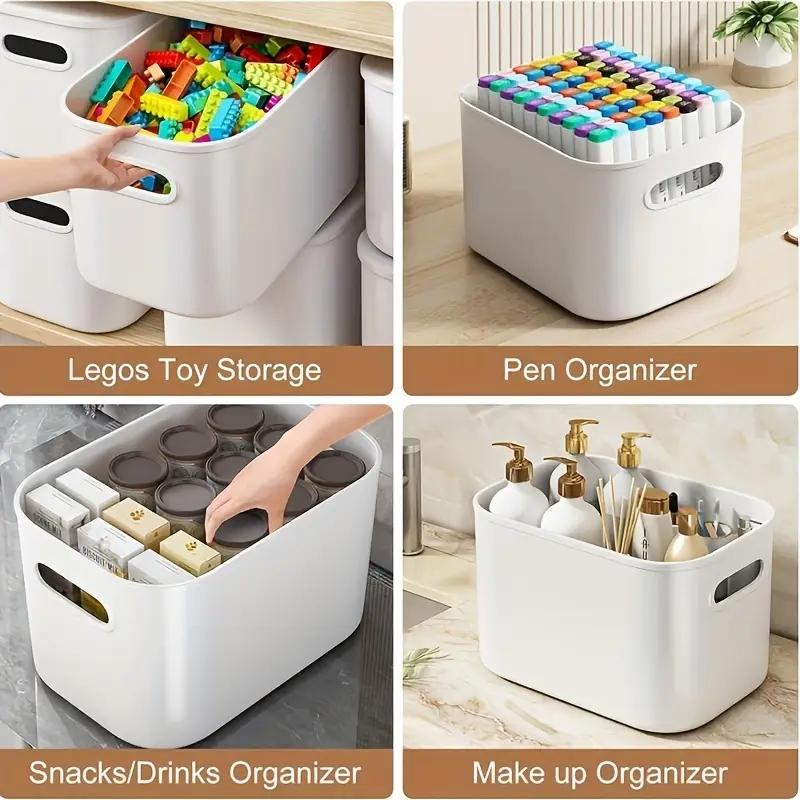 Stackable Storage Box with Lid, 8 Counts Modern Simple Plastic Organizer Container, Durable Plastic Storage Box for Home Office Dormitory School