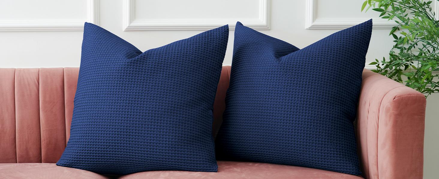 PHF 100% Cotton Waffle Pillowcases, 2 Pack Waffle Weave Euro Shams, Elegant Home Decorative Square Throw Pillow Covers for Bed Couch Sofa, No Insert