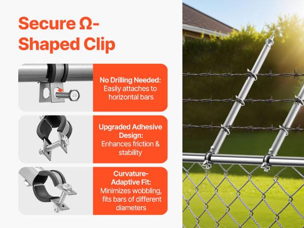 VEVOR Chain Link Fence Extensions, 18 Packs 27.4 Extension Height, Galvanized Post Extender for 1.3 to 1.5 Top of Fence, U Bracket, Barbed Wire Extend Arm for Privacy, Prevent Dogs Jumping Out
